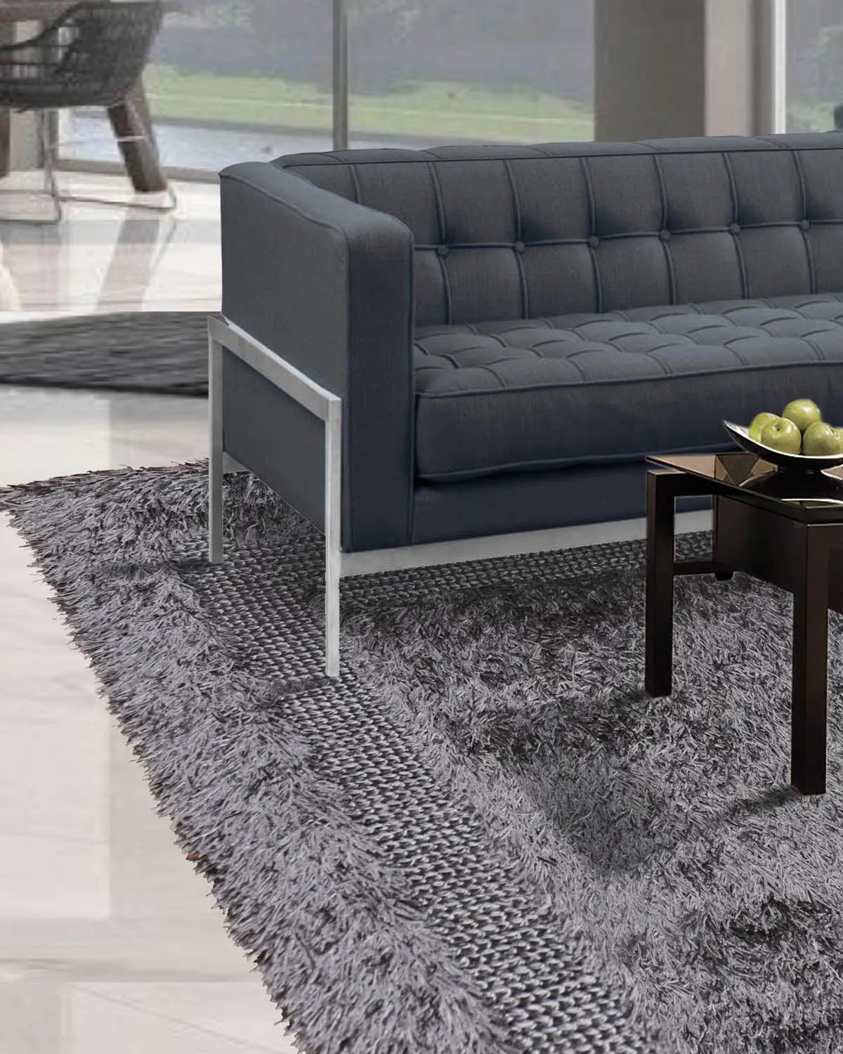 5'x7'6 Handmade Polyester Shag Oriental Area Rug Silver Gray Color-0