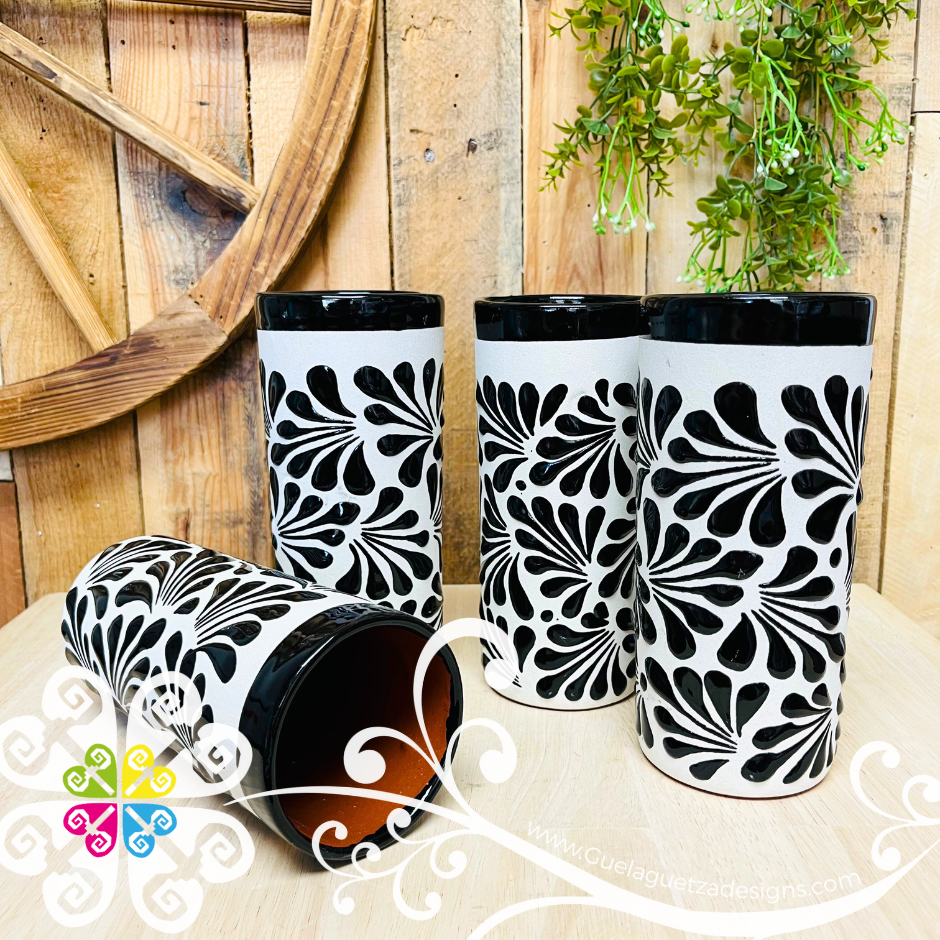 Set of 4 Black with White Espiga Cilindro Tall Cup - Set Clay Cup