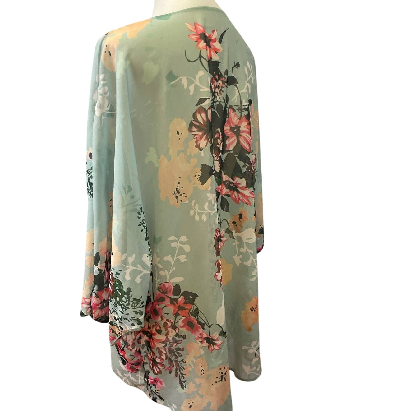 Pastel Floral Bouquet XL Sheer Polyester Long Sleeve Open Coverup Blouse Top