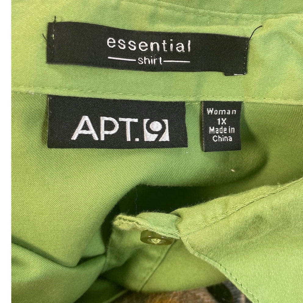 Apt 9 Womens Plus Size 1X Cotton Blend Long Sleeve Button Up Collared Shirt