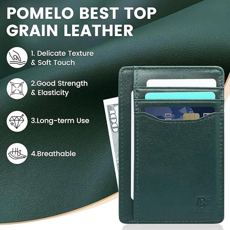 New Pomelo Best Hunter Green Genuine Leather Wallet RFID Blocking Card Holder