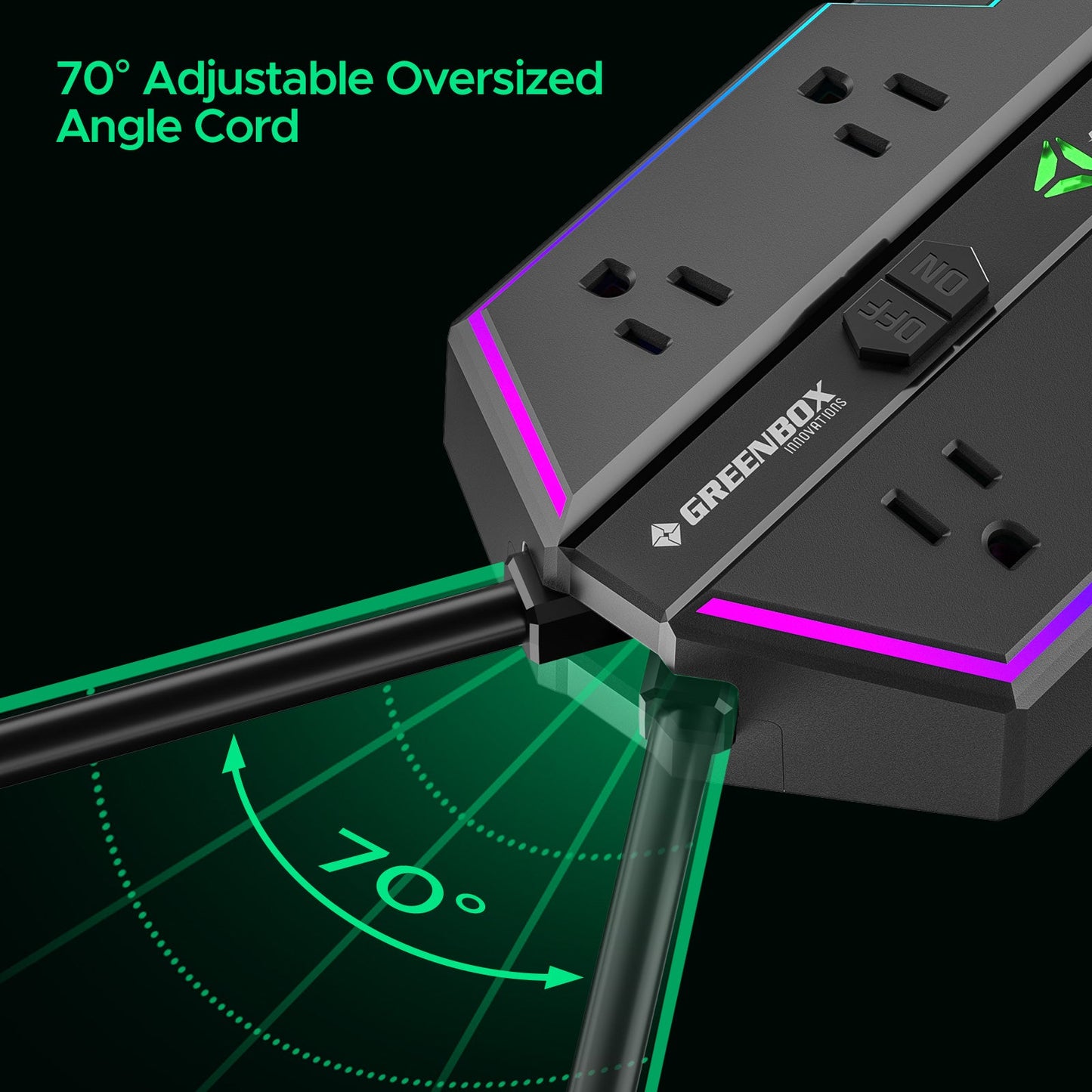 4000J Gaming Power Strip Surge Protector - 20W PD USB-C Fast Charge, 6 Wide-Spaced Outlets, RGB Lighting, 6ft Cord-3