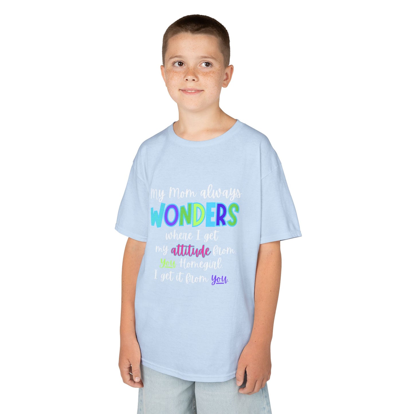 Colorful Kids Tee: 'My Mom Wonders Where I Get My Attitude From' | Fun Gift for Birthdays, Holidays, Everyday Wear, Unique Kids Apparel