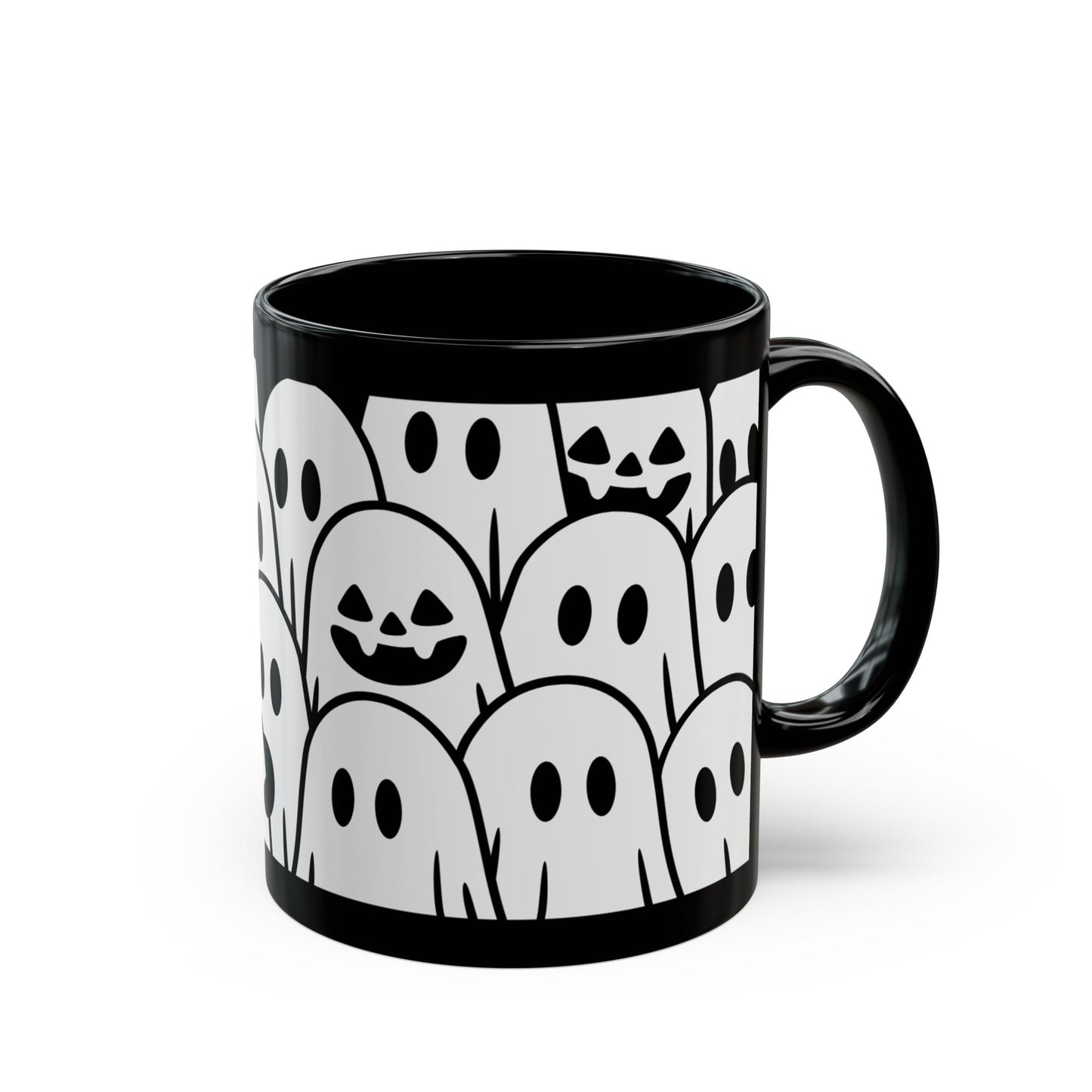 Halloween Ghosts Black Mug - Spooky Coffee Cup, Cute Mug for Halloween, Ghost Lovers, Unique Gift, 11oz & 15oz options