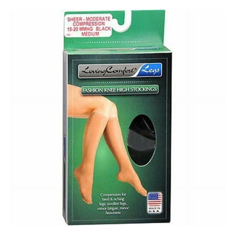 Loving Comfort Fashion Knee High Stockings – Sheer Moderate Compression (Black, Medium)