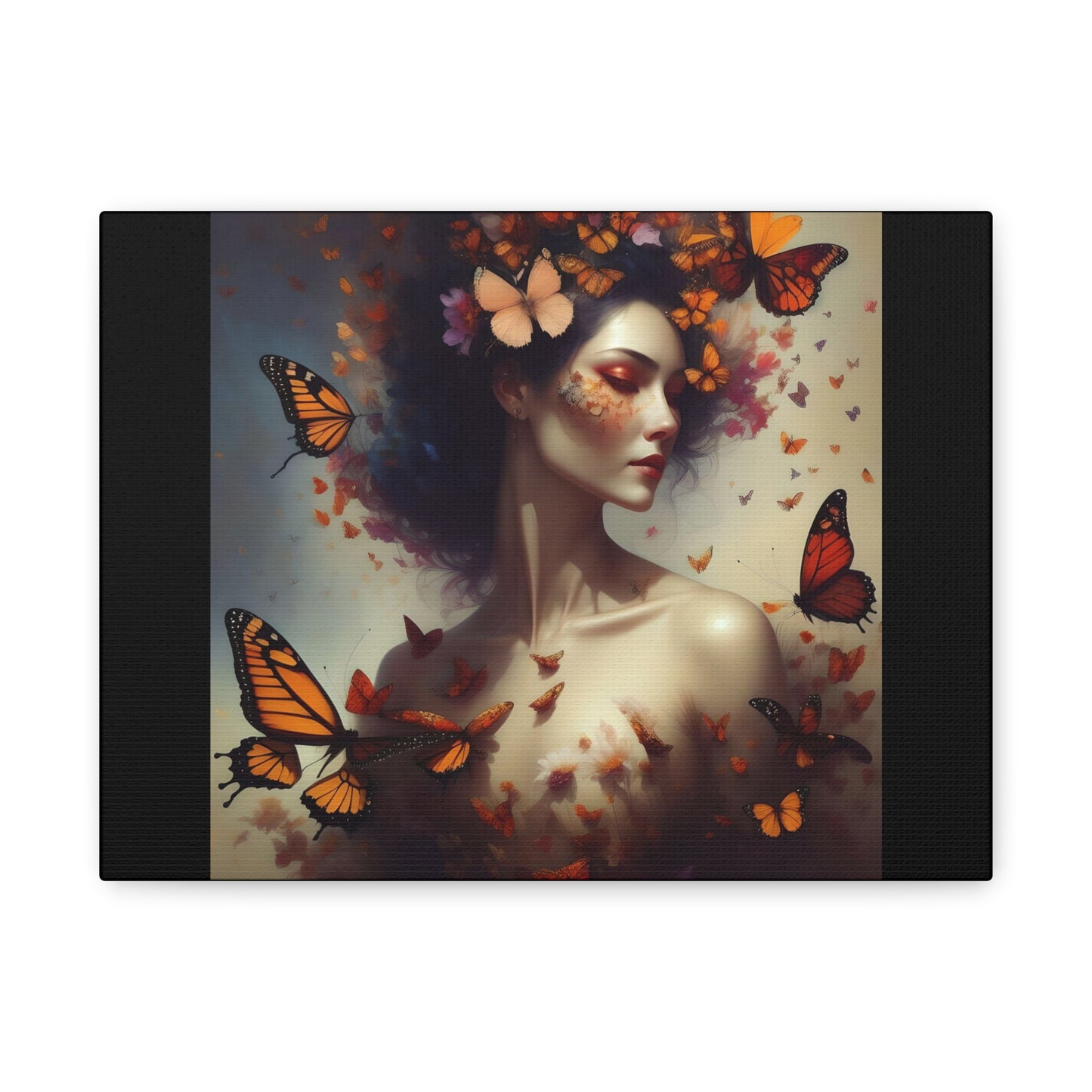 Canvas Wall Art - Butterfly Woman Print, Floral Home Decor, Unique Gift for Nature Lovers, Birthday Decoration, Whimsical Art