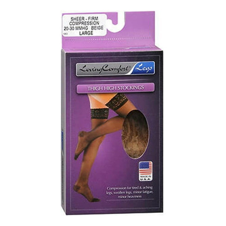 Loving Comfort® Thigh High Compression Stockings – 20-30 mmHg, Beige, Large