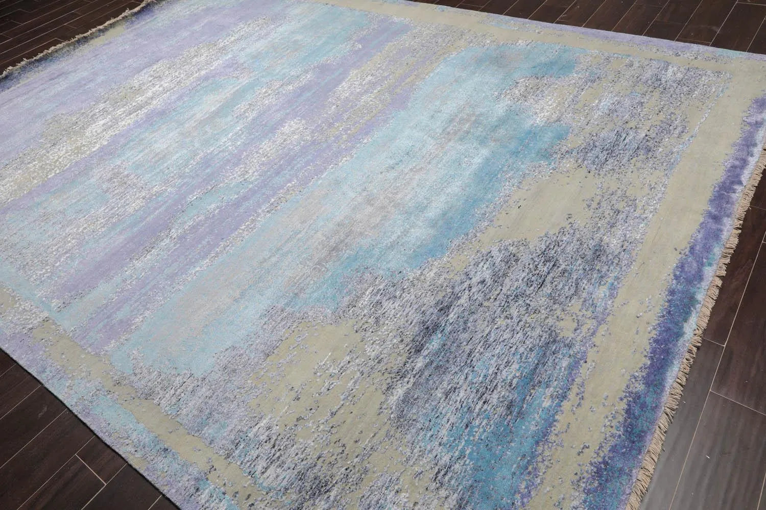 9' x12' Hand Knotted Sherpa Wool & Silk Modern Oriental Area Rug Blue-0