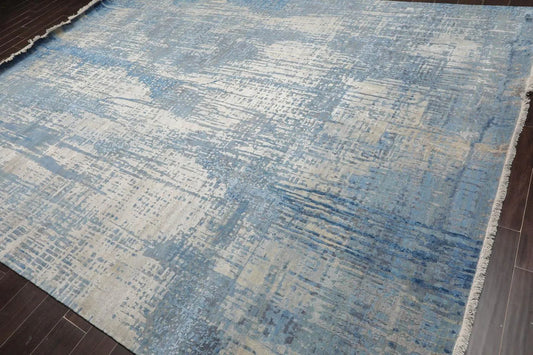 9' x12' Hand Knotted Sherpa Wool & Silk Modern Oriental Area Rug Gray-0