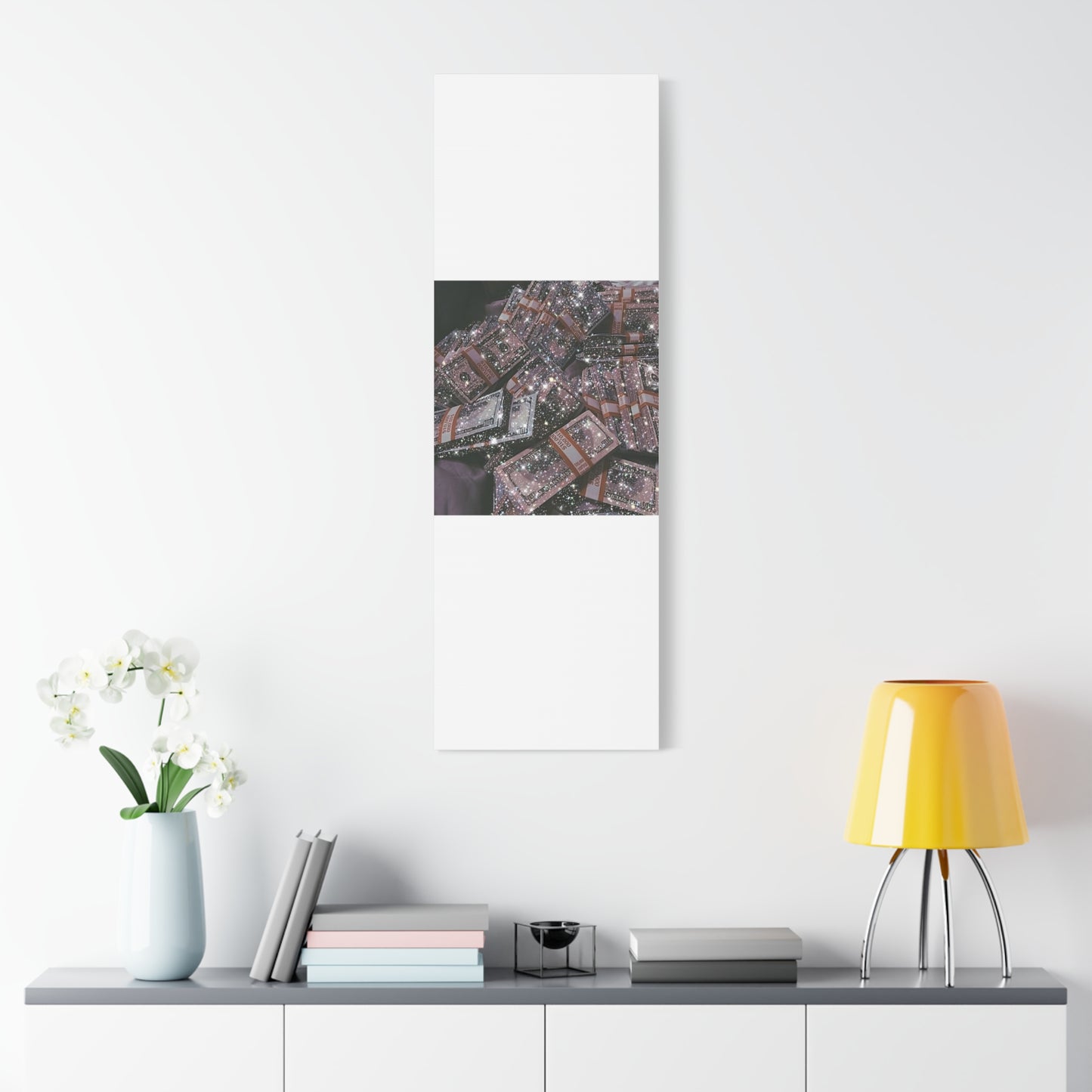 Sparkling Money Canvas Art, Glittery Wall Decor for Home, Modern Art Piece, Gift for Art Lovers, Chic Office Decor, Unique Wall Hanging