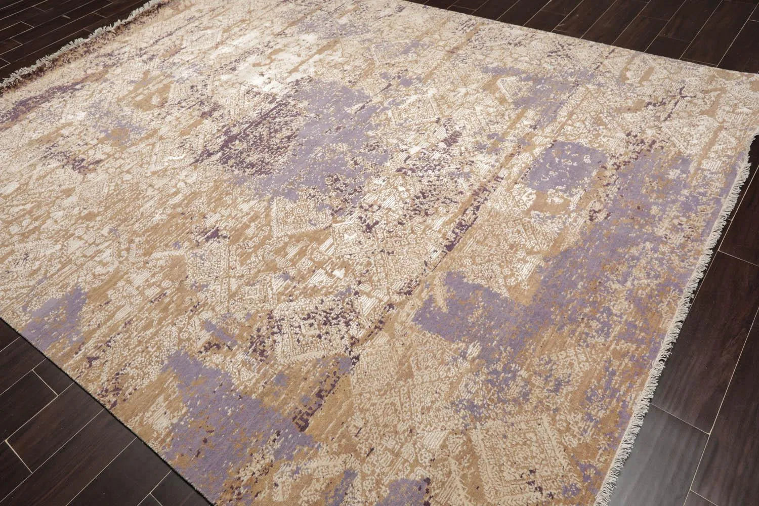 Tibetan 8' x 10' Hand Knotted Wool & Silk Contemporary Sherpa Area Rug Lavender-0