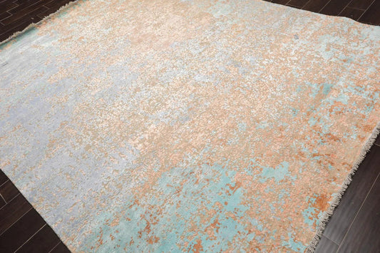 8x10 Aqua, Tan Hand Knotted Sherpa Wool & Silk Modern & Contemporary Oriental Area Rug-0