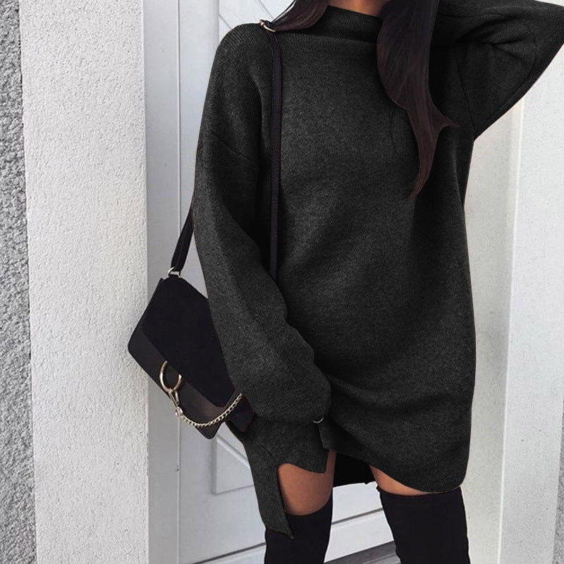 Sexy High Neck Long Sleeve Comfortable Slit Sweatshirt