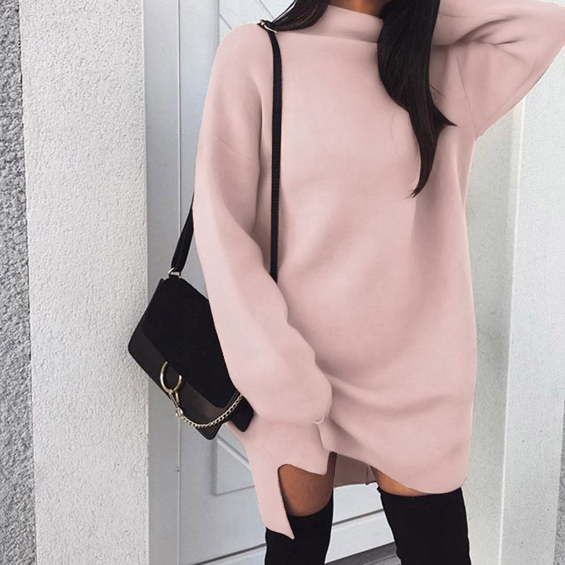 Sexy High Neck Long Sleeve Comfortable Slit Sweatshirt