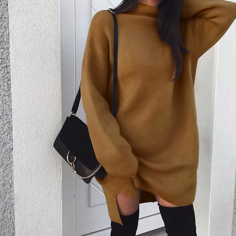 Sexy High Neck Long Sleeve Comfortable Slit Sweatshirt