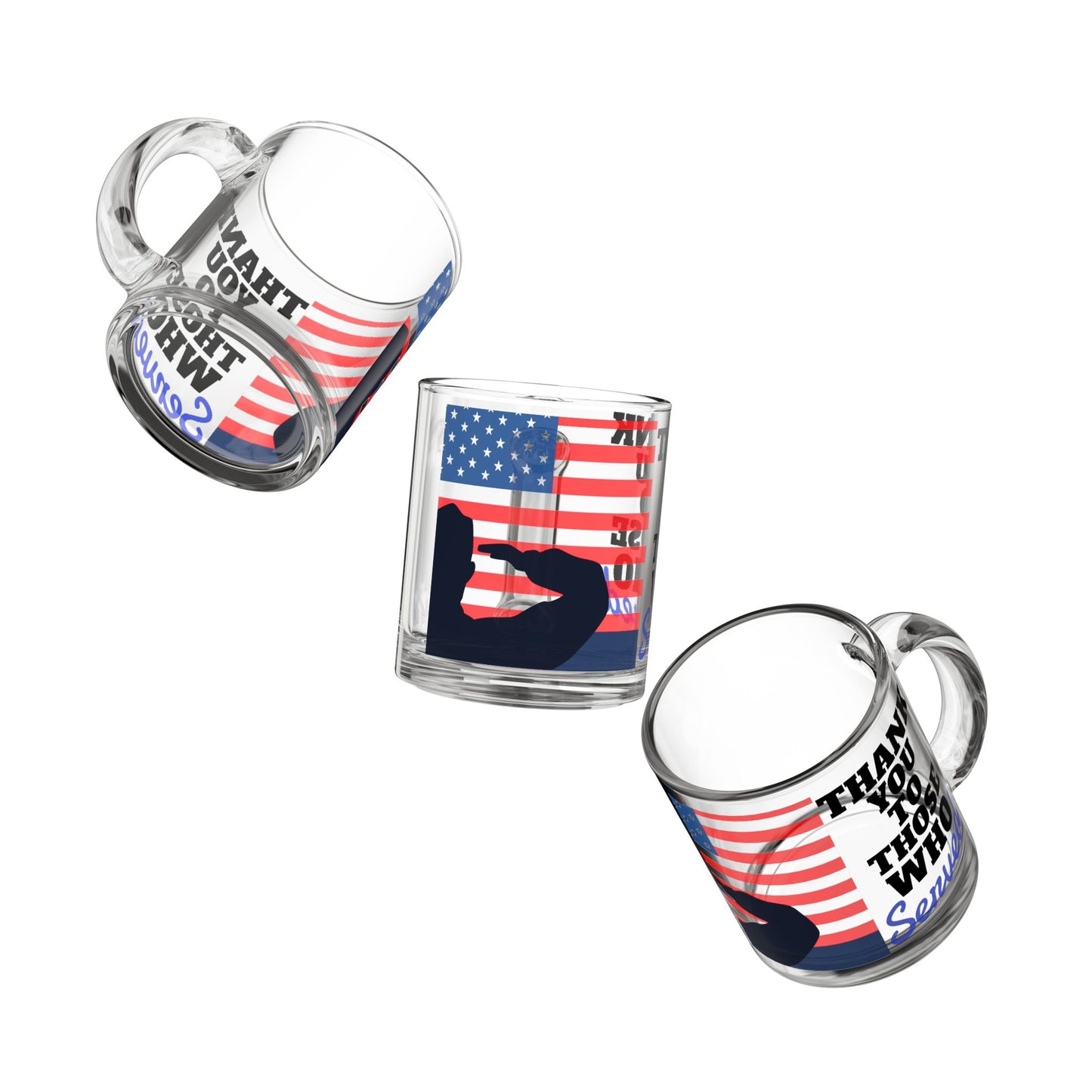 Thank You To Those Who Served American Flag Silhouette Glass Mug 10oz