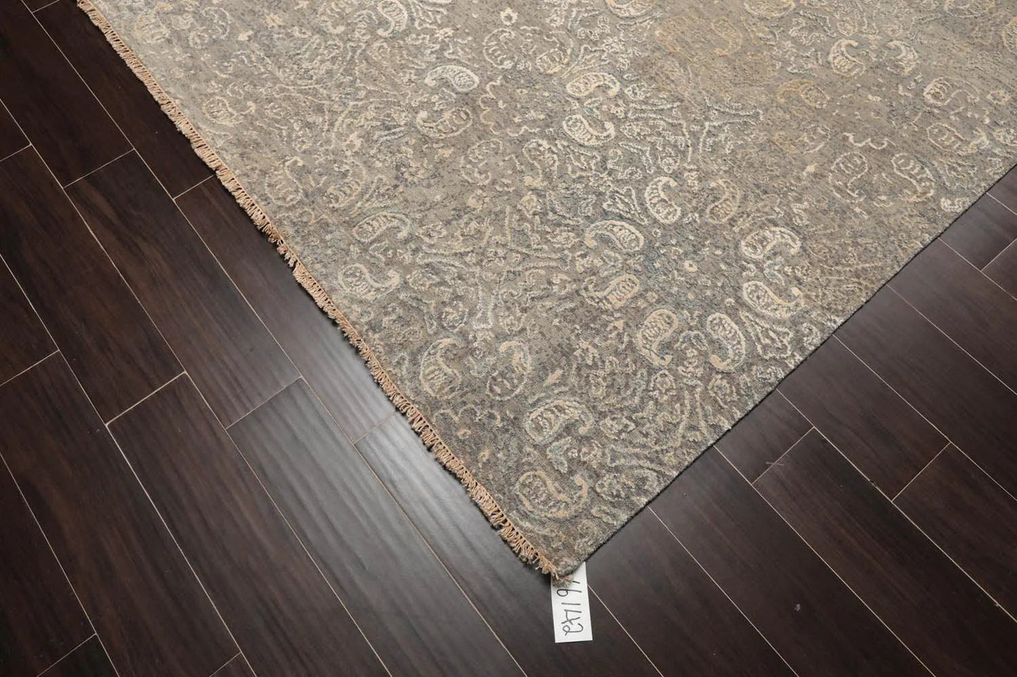 Tibetan 8'x10' Hand Knotted Wool & Silk Contemporary Sherpa Area Rug Gray, Beige-1