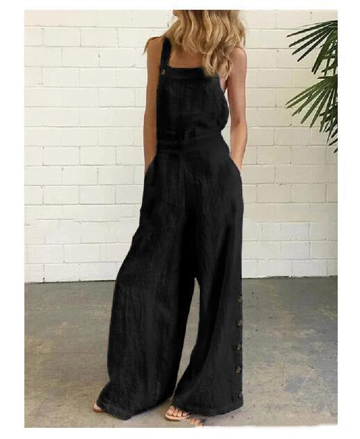 High-Waisted Sleeveless Wide-Leg Denim Jumpsuit – 8 Colors, S–2XL