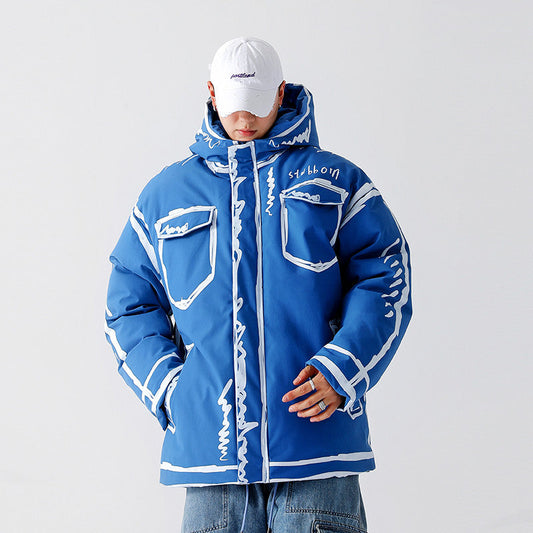New Hooded Graffiti Short Loose Coat Plus Size Cotton Coat