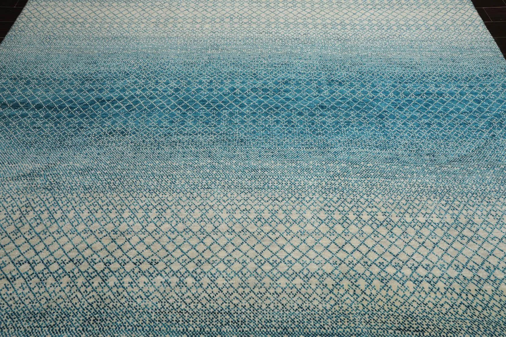 9x12 Hand Knotted 100% Wool Contemporary Modern Oriental Area Rug Ivory Aqua-3