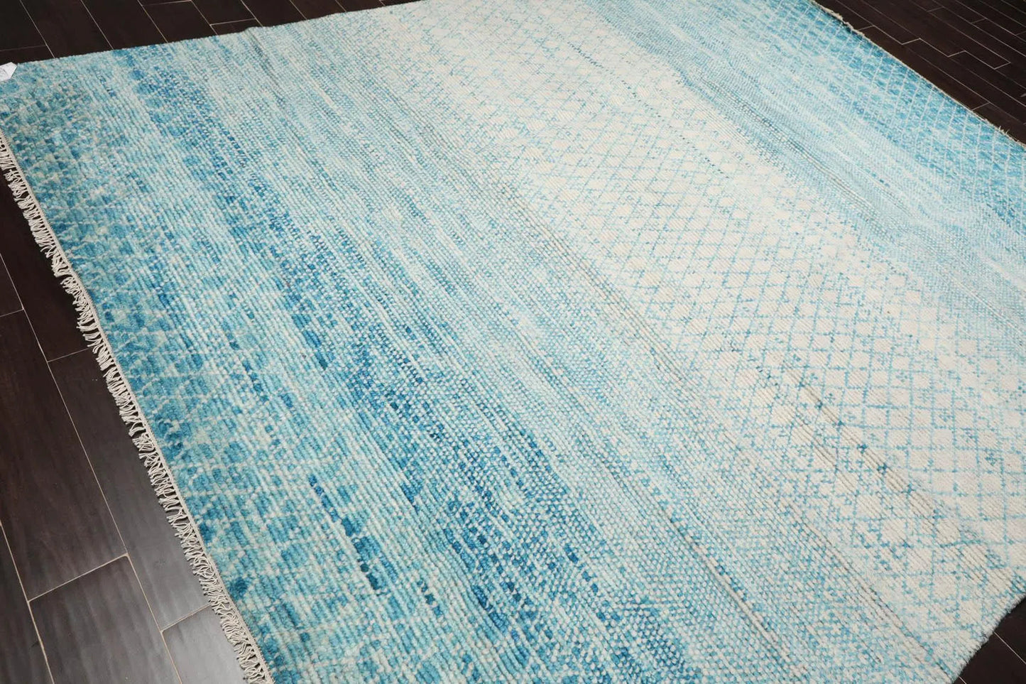 8' x 10' Hand Knotted 100% Wool Contemporary Modern Area Rug Ivory Aqua-1