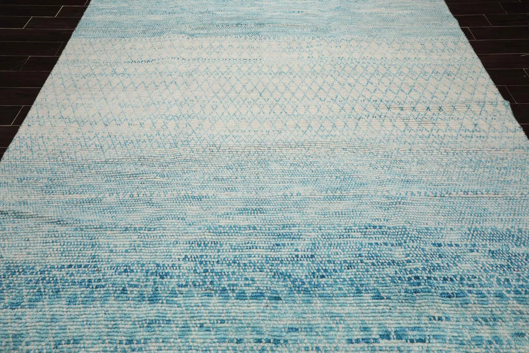 8' x 10' Hand Knotted 100% Wool Contemporary Modern Area Rug Ivory Aqua-2