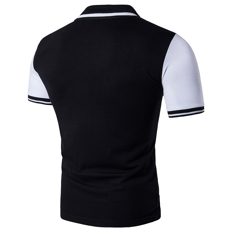 Casual Black And White Contrast Lapel Short Sleeve Plus Size