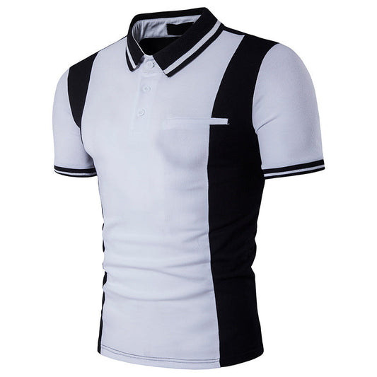 Casual Black And White Contrast Lapel Short Sleeve Plus Size