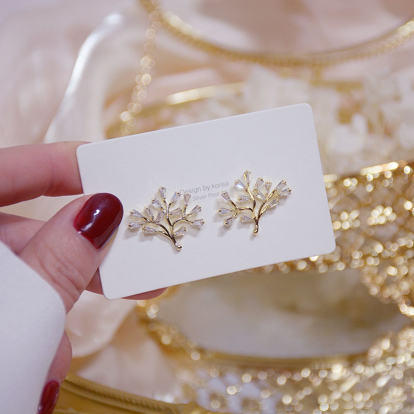 S925 Silver Needle Exquisite Zircon 14k Real Gold Leaf Shape Exquisite Earrings Temperament Female Earrings