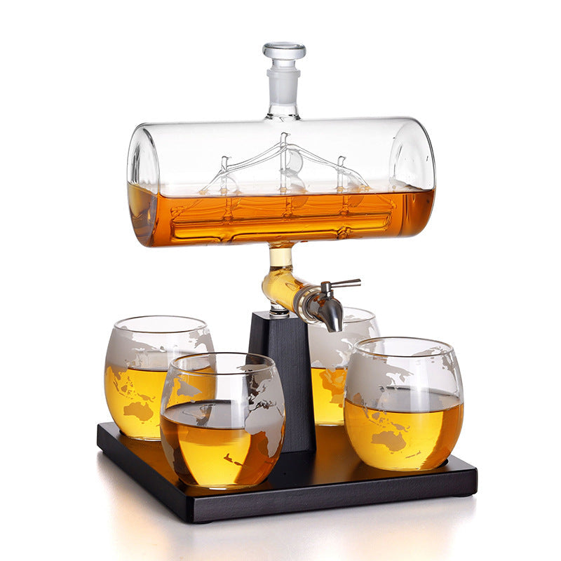 World Map Borosilicate Glass Wine Set – 1000ml Bottle & 4 Glasses