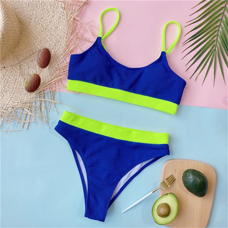 Women's High Waist Bikini Sexy Rib S-XL Two-Piece Set