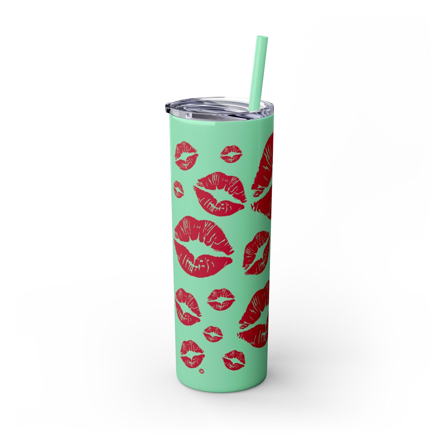 Red Lips Kiss Mark Skinny Tumbler, 20oz | Kiss Print Drinkware | Cute Gift for Her | Travel Mug | Valentine's Day, Wedding Favor