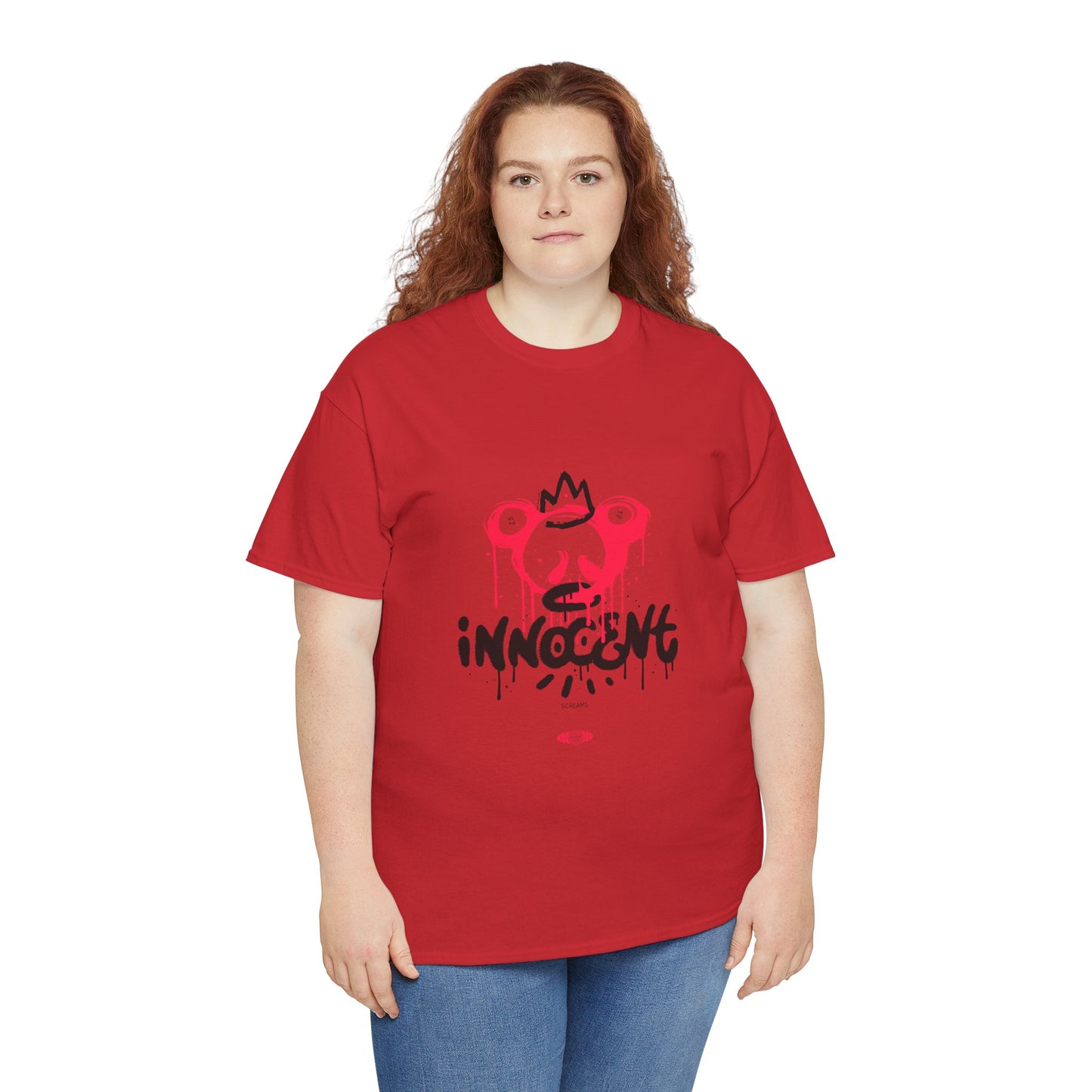 Edgy Graphic Tee: 'Innocent' Design, Urban Fashion, Streetwear, Unisex Cotton T-Shirt, Music Festivals, Casual Wear