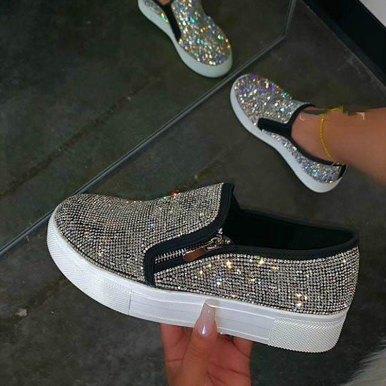 Groot Grootte Strass Plat Toevallige Enkelskoene Een Pedaal Lui Skoene