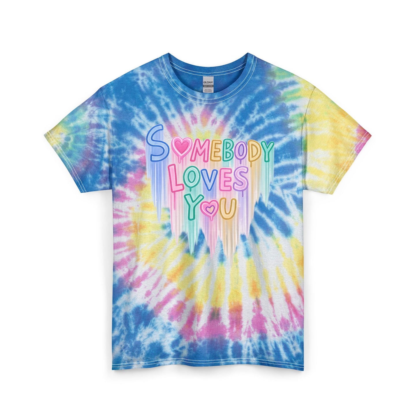 Tie Dye Tee — "Somebody Loves You" Pastel Heart Graphic