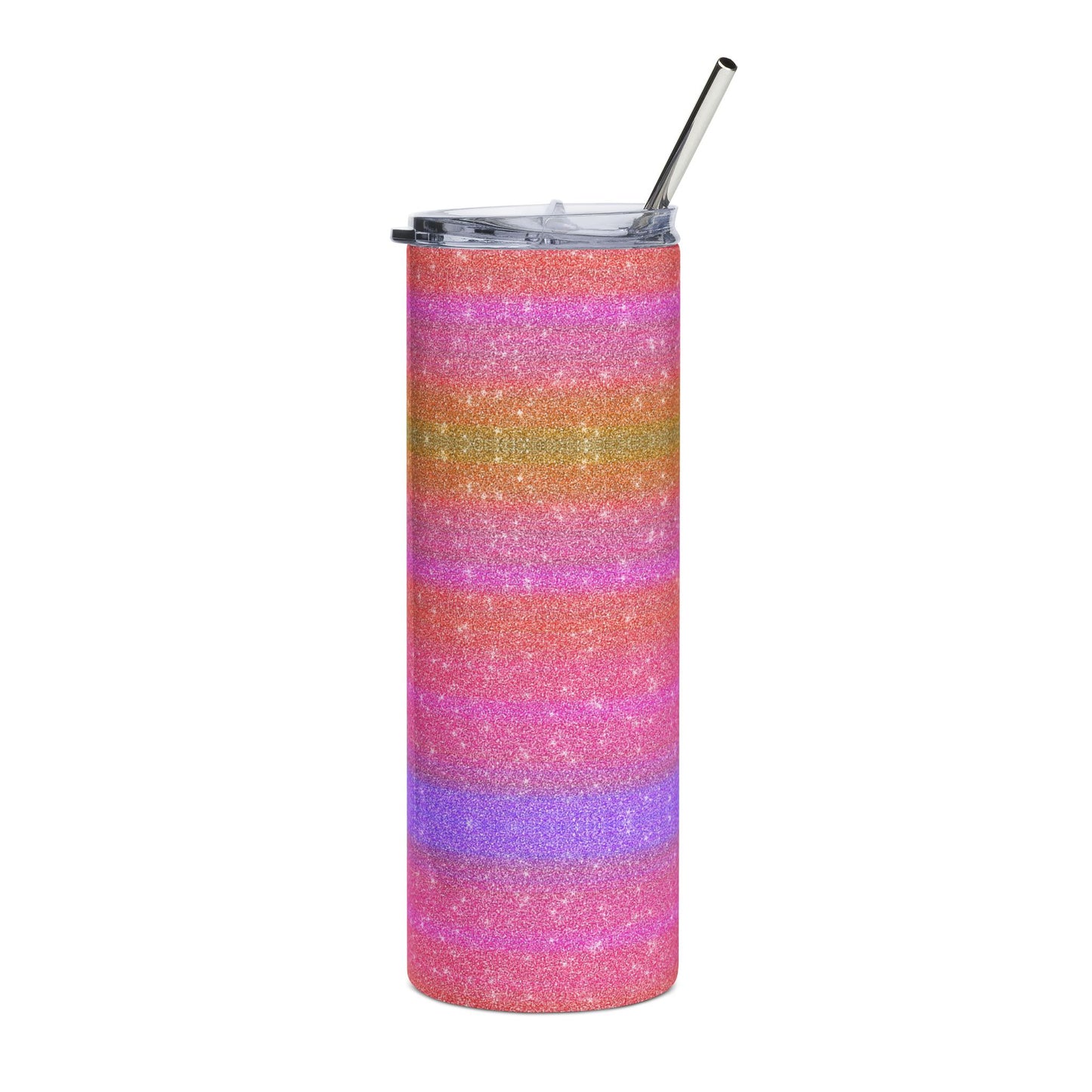 Custom Rainbow Glitter Stripes Tumbler | 20oz Stainless Steel