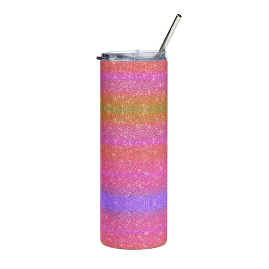 Custom Rainbow Glitter Stripes Tumbler | 20oz Stainless Steel