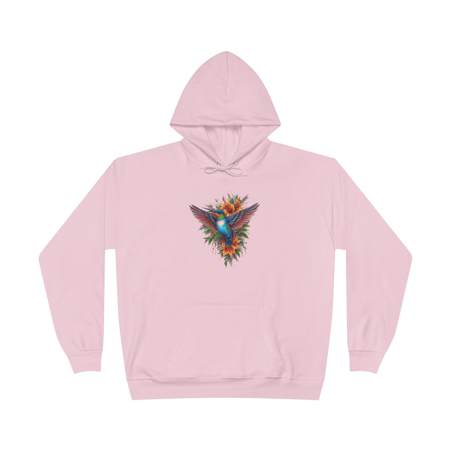 Vibrant Hummingbird Hoodie, Eco-Friendly Pullover, Perfect Gift for Nature Lovers, Spring Fashion, Unique Floral Design