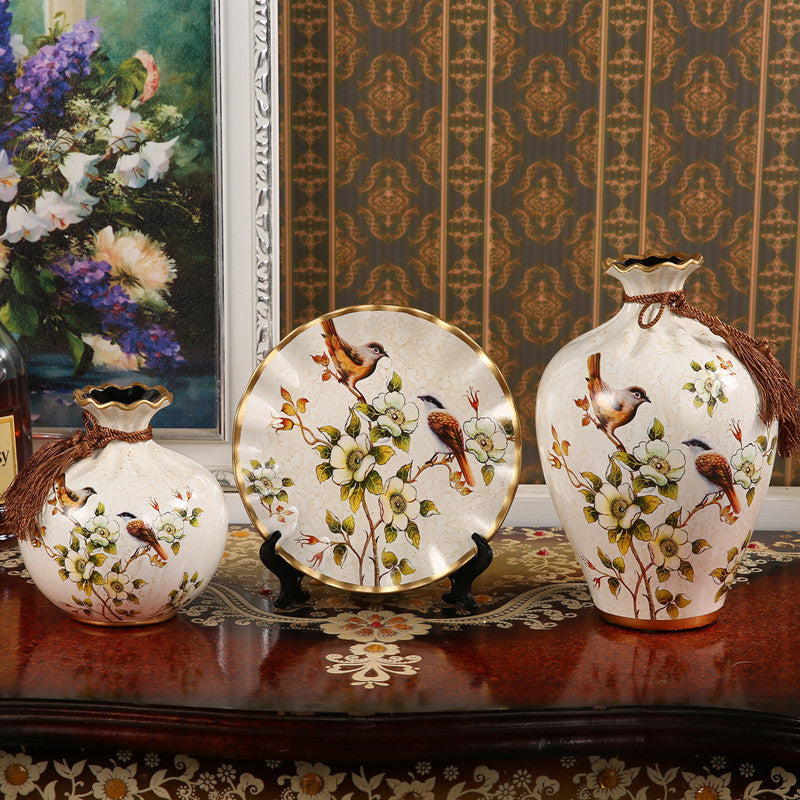 Creative Wedding Gift Home Furnishings Retro Ceramic Vase Living Room Three-Piece Wine Cabinet Decoration Ornaments