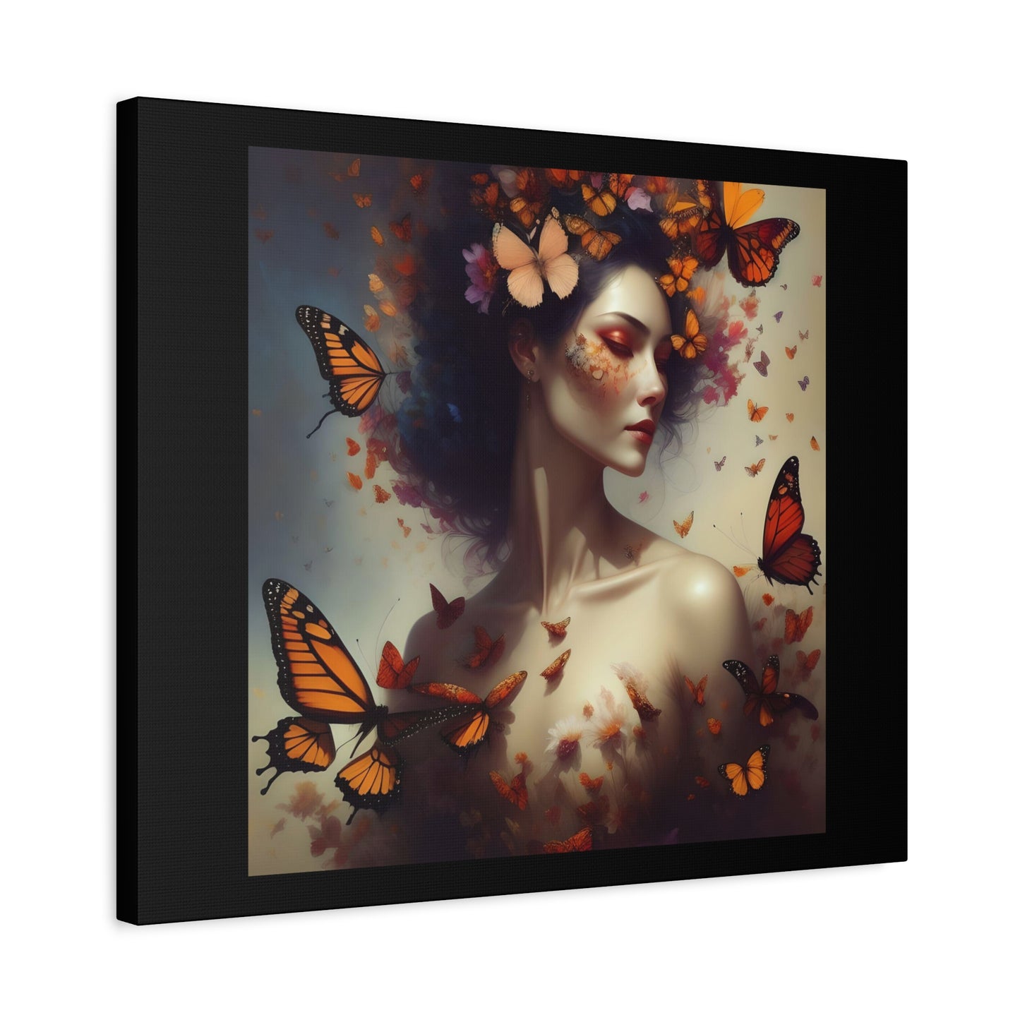 Canvas Wall Art - Butterfly Woman Print, Floral Home Decor, Unique Gift for Nature Lovers, Birthday Decoration, Whimsical Art