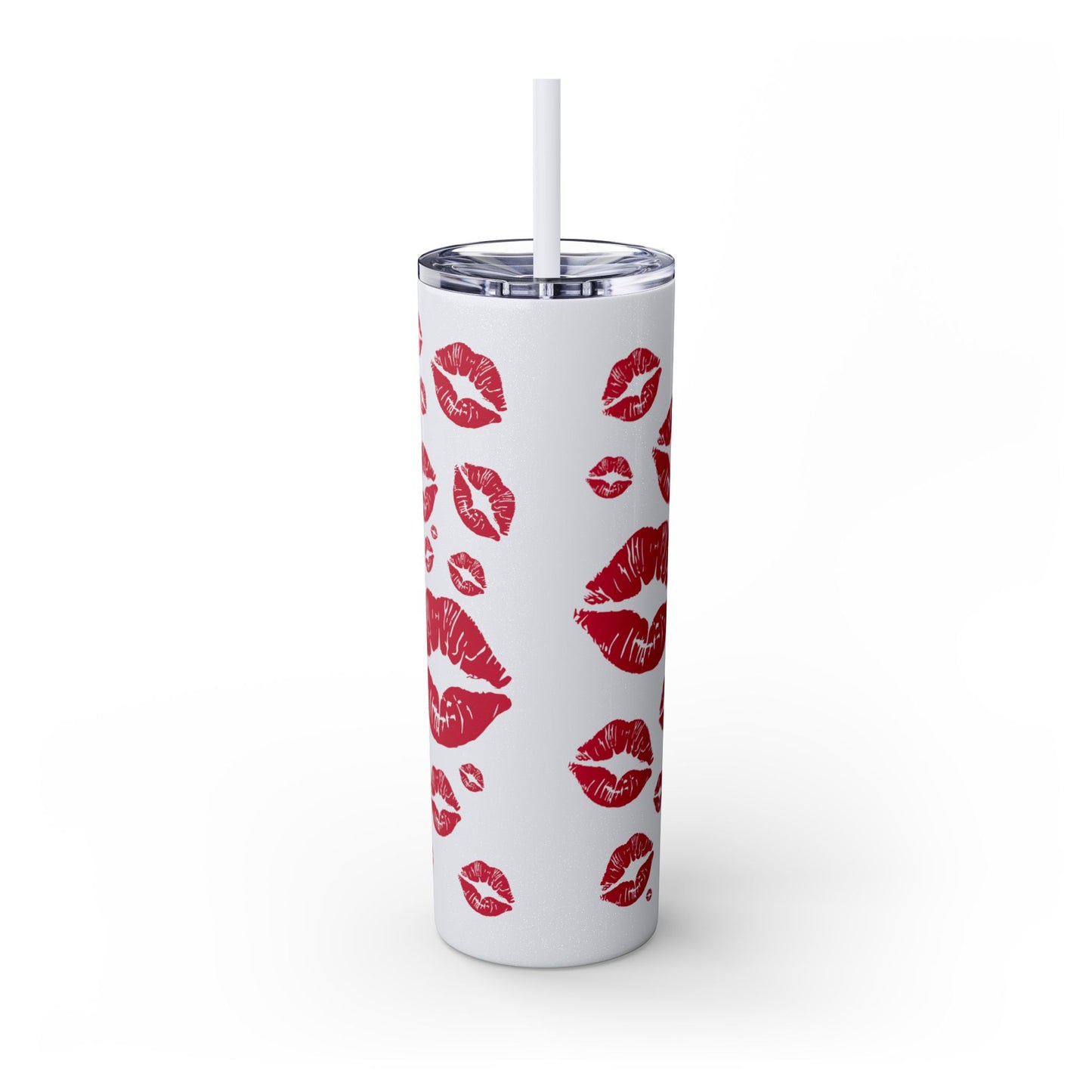 Red Lips Kiss Mark Skinny Tumbler, 20oz | Kiss Print Drinkware | Cute Gift for Her | Travel Mug | Valentine's Day, Wedding Favor