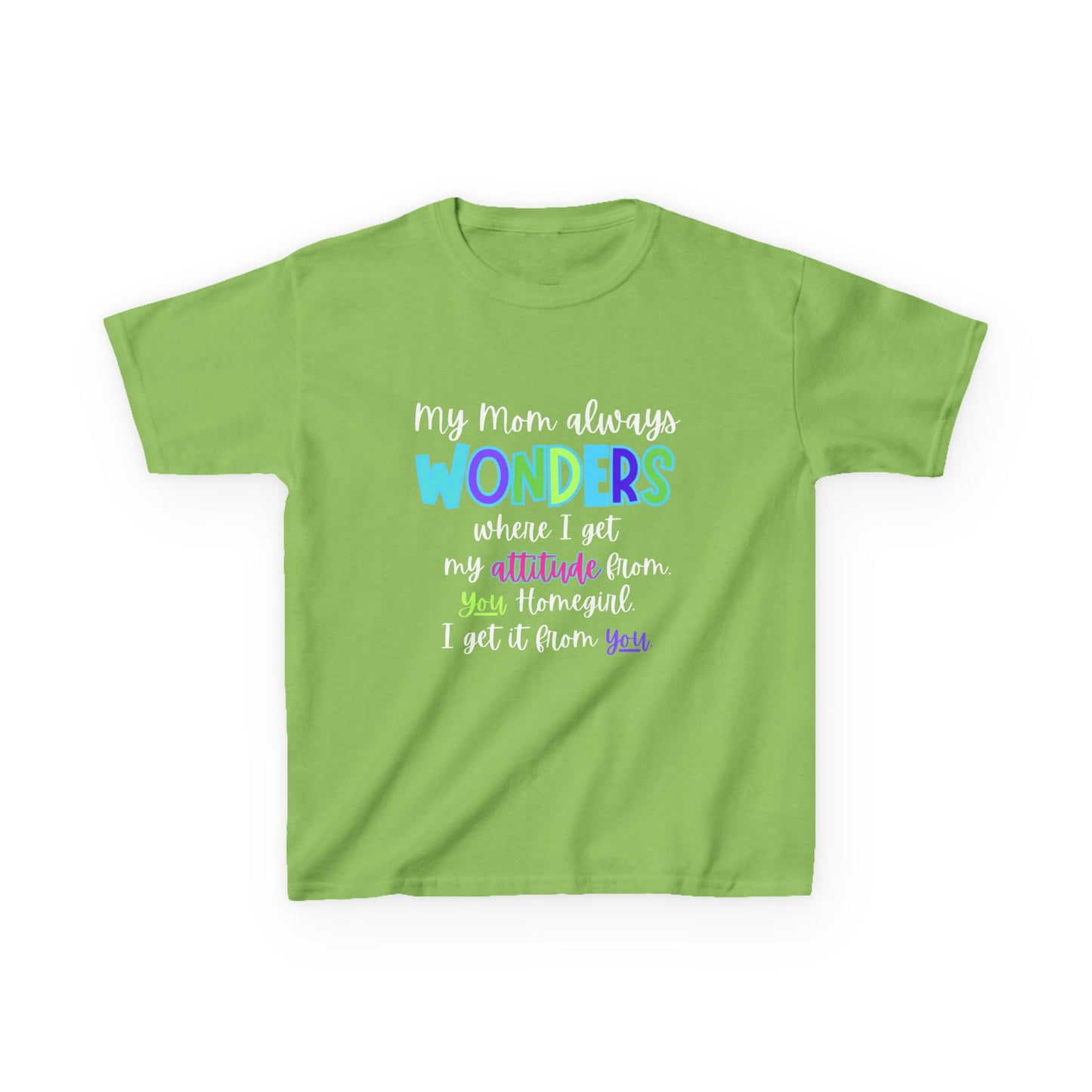 Colorful Kids Tee: 'My Mom Wonders Where I Get My Attitude From' | Fun Gift for Birthdays, Holidays, Everyday Wear, Unique Kids Apparel