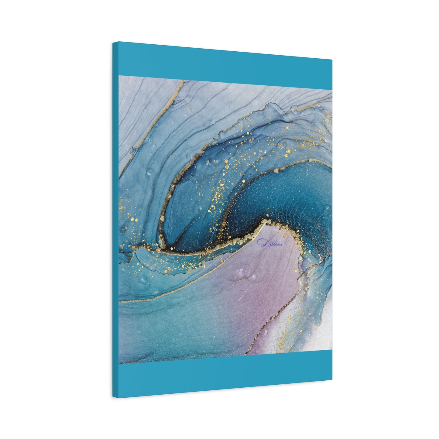 Canvas Wall Art, Abstract Ocean Wave, Modern Decor, Home Office, Gift for Her, Blue Gold Artwork, Living Room Wall Decor