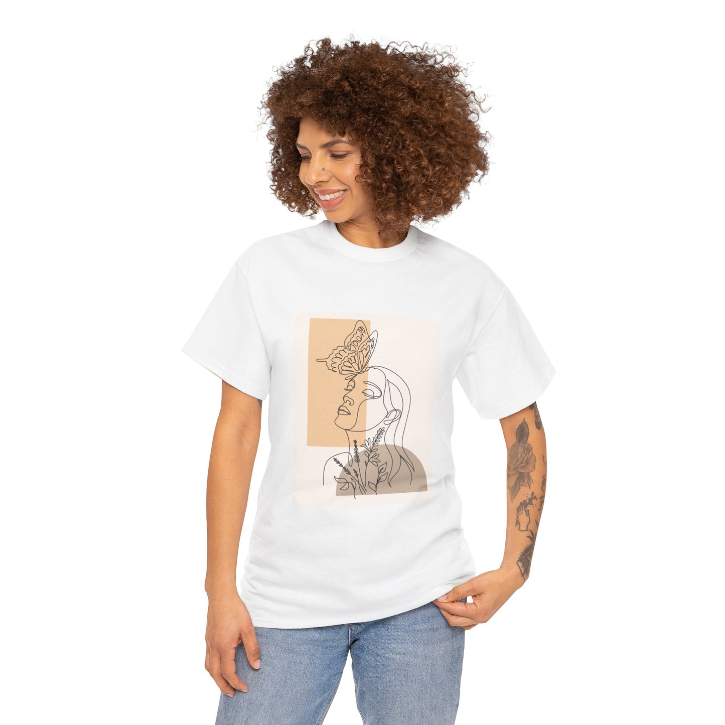 Artistic Unisex Tee: Modern Line Drawing with Butterfly, Perfect for Casual Outings, Gift for Art Lovers, Spring Fashion, Eco-Friendly Wear