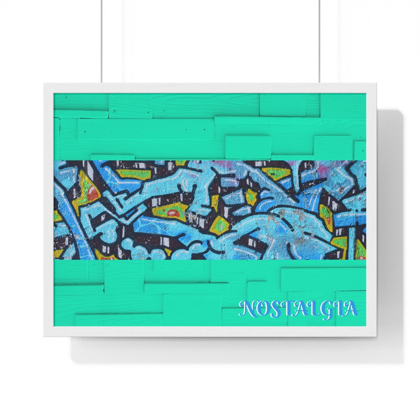 Nostalgia Graffiti Horizontal Framed Poster — Teal Urban Street Art Print