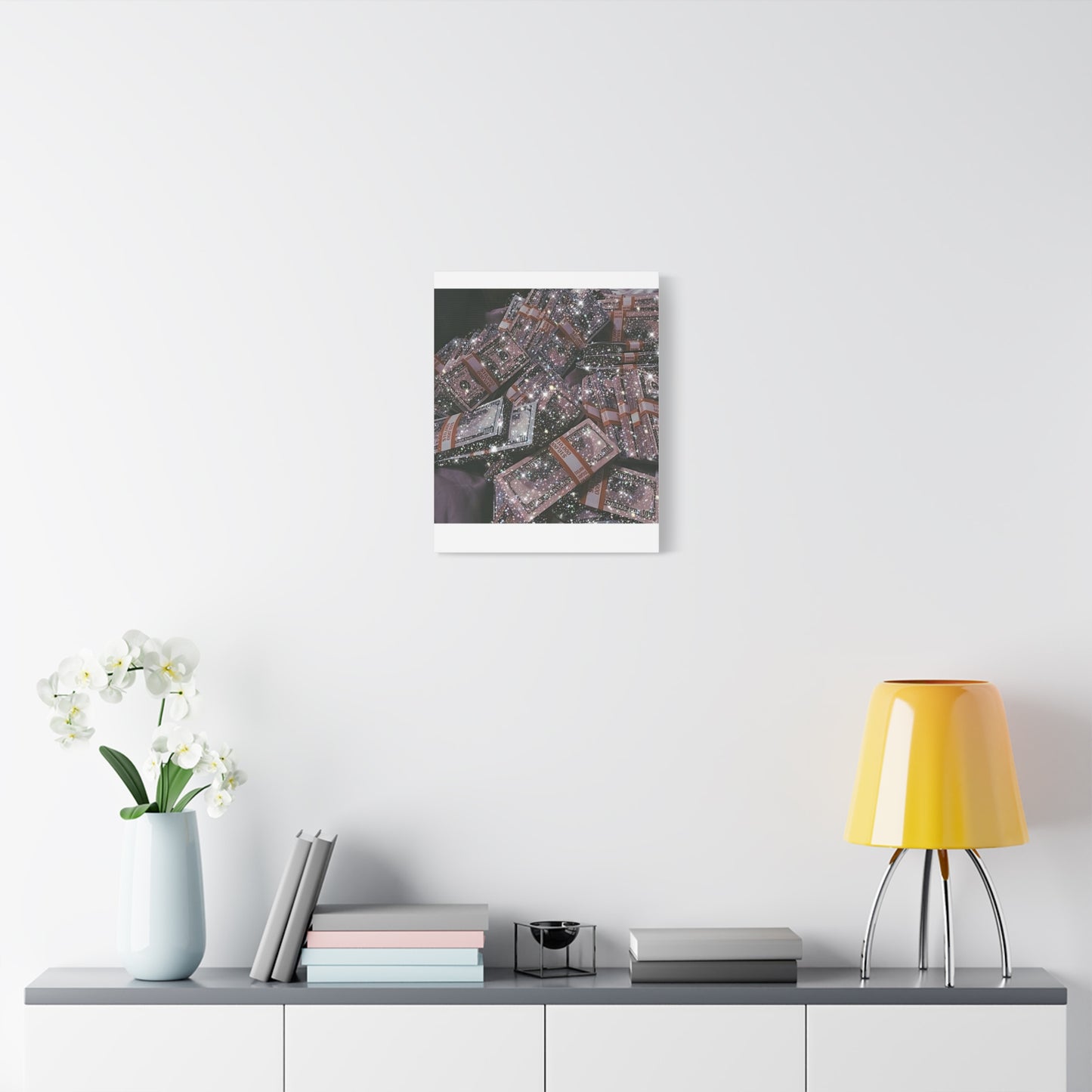 Sparkling Money Canvas Art, Glittery Wall Decor for Home, Modern Art Piece, Gift for Art Lovers, Chic Office Decor, Unique Wall Hanging