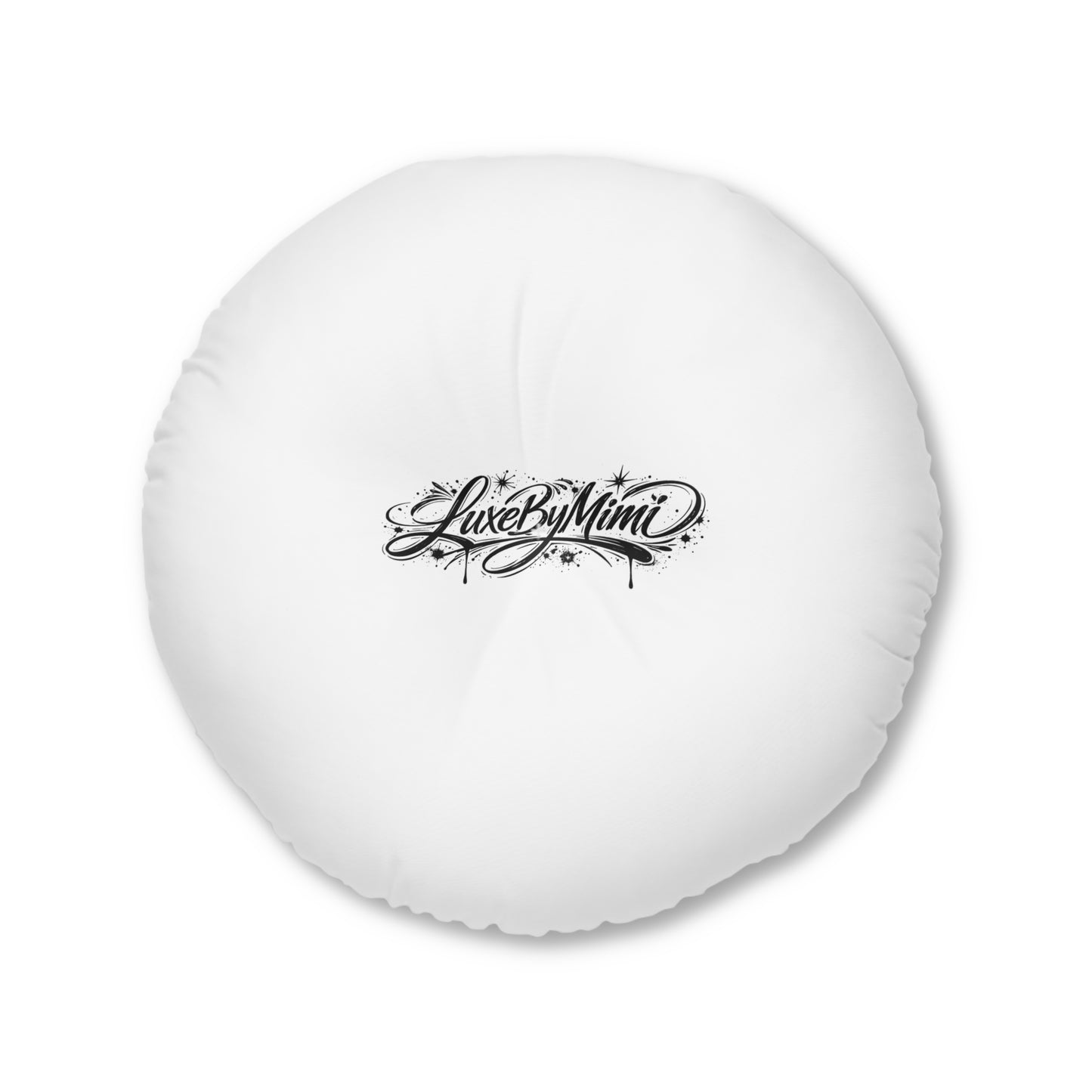 LuxeByMimi Round Tufted Floor Pillow — 'Live By Mimi' Script Accent, Cozy Boho Seating