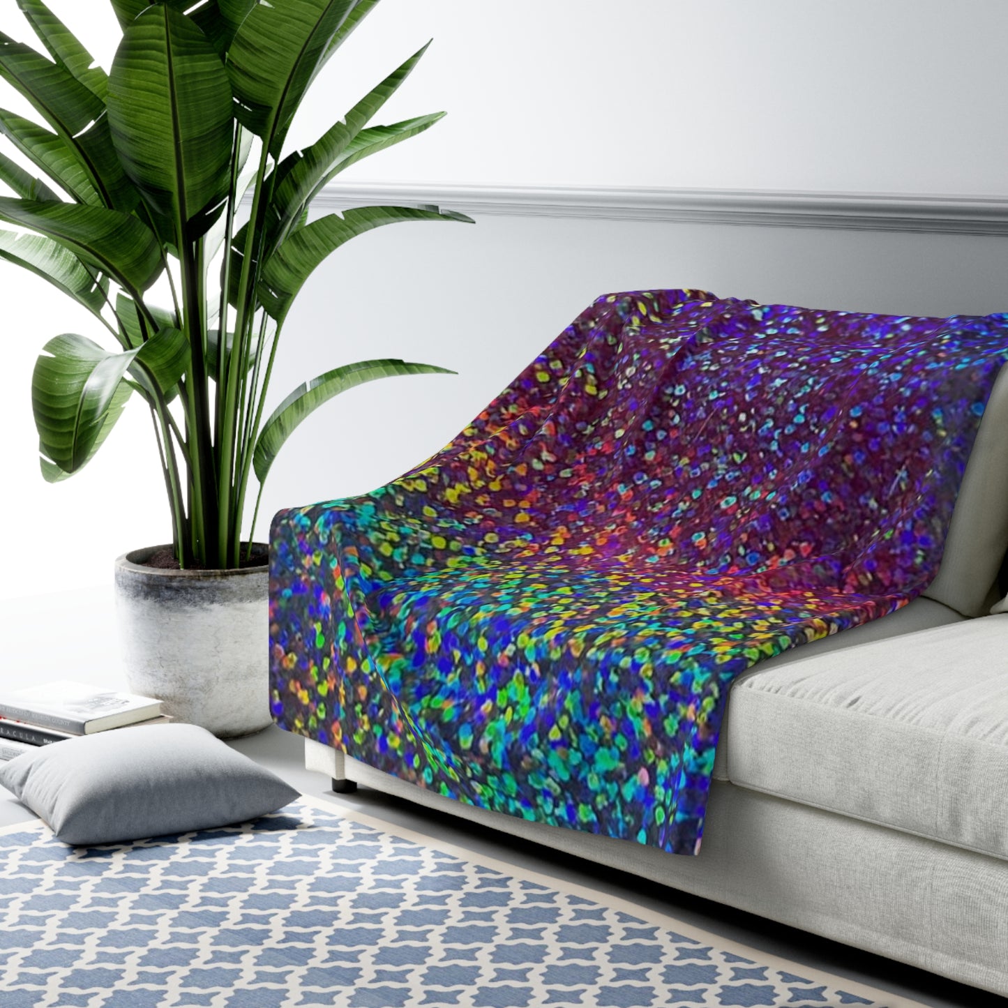 Holographic Rainbow Glitter Print Sherpa Blanket | Plush Fleece Throw