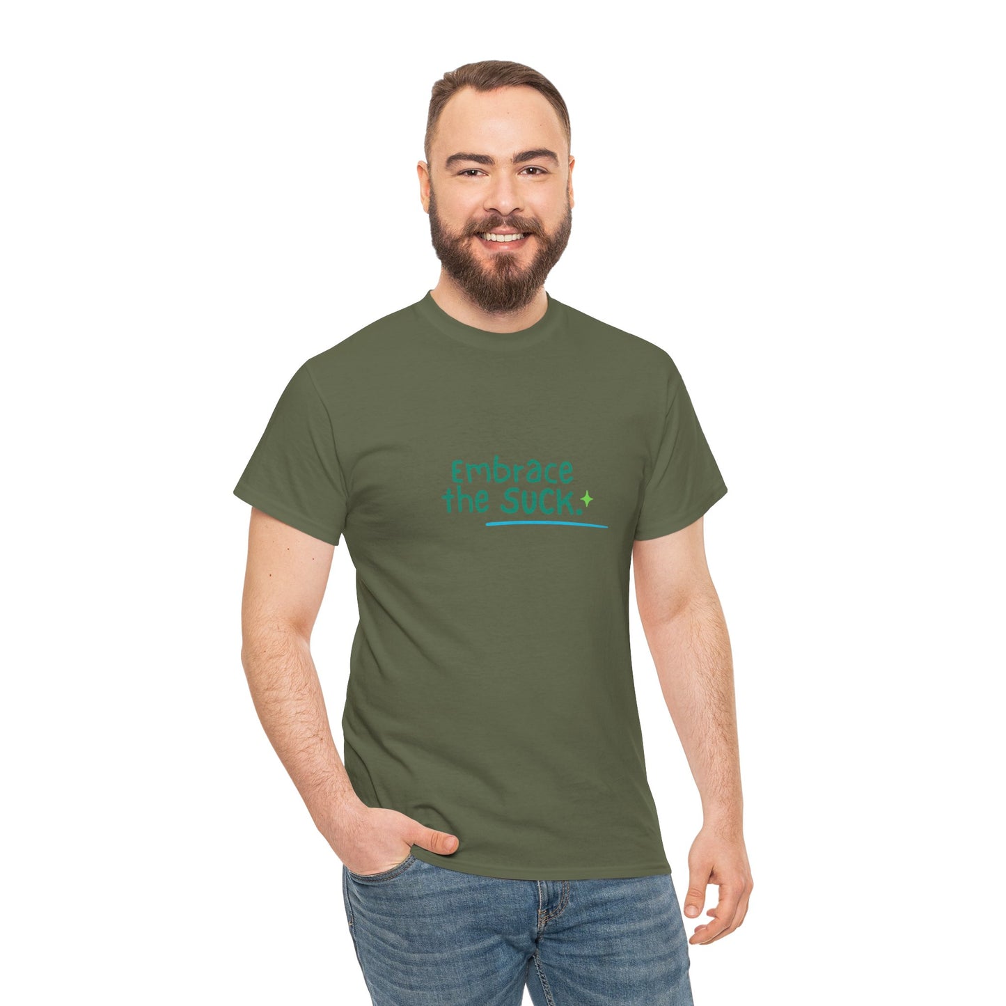 Unisex Heavy Cotton Tee - Embrace the Suck, Casual Tee, Motivational Shirt, Gift for Him/Her, Everyday Wear, Inspirational Apparel