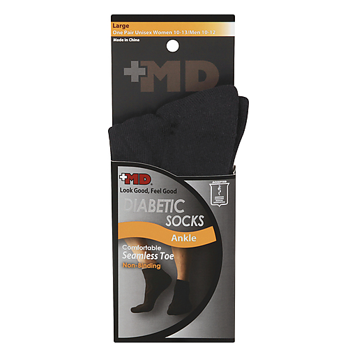 MD Diabetic Seamless Toe Black Ankle Socks (Large / Unisex) - 1 Pair